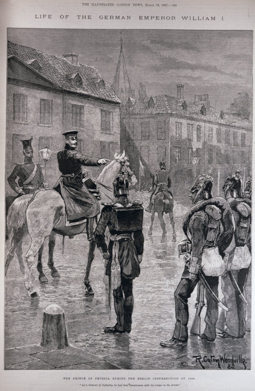 أمير بروسيا أثناء انتفاضة برلين عام 1848 ، من "أخبار لندن المصورة" ، 19 مارس 1887 بواسطة ريتشارد كاتون وودفيل جونيور
