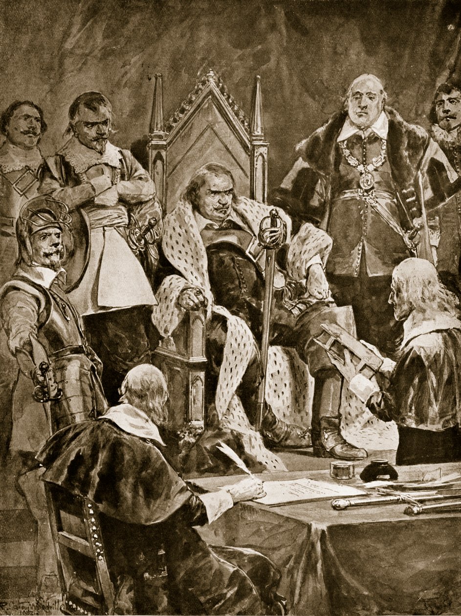 تنصيب كرومويل كحامي ، 1657 ، رسم توضيحي من "قصة هتشنسون عن الأمة البريطانية" ، ج .1923 بواسطة ريتشارد كاتون وودفيل جونيور