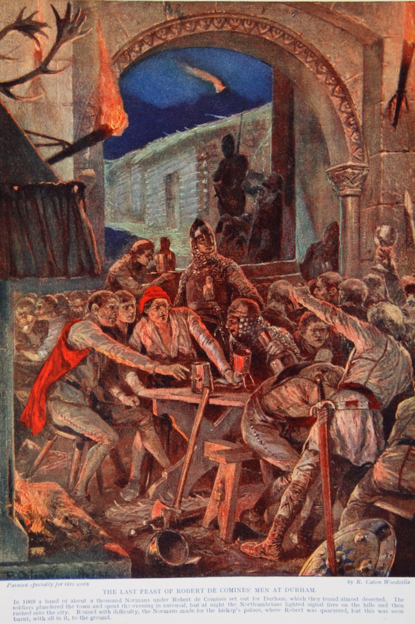 العيد الأخير لرجال روبرت دي كومينز في دورهام ، 1069 ، رسم توضيحي من "قصة هتشنسون للأمة البريطانية" ، ج .1923 بواسطة ريتشارد كاتون وودفيل جونيور