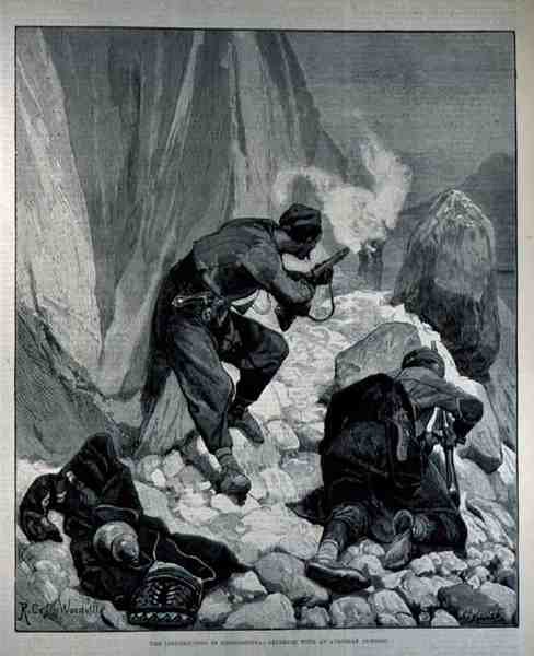 الانتفاضة في الهرسك: مناوشة مع بؤرة نمساوية ، محفورة بواسطة WI Mosses ، من The Illustrated London News ، 18 مارس 1882 بواسطة ريتشارد كاتون الثاني وودفيل