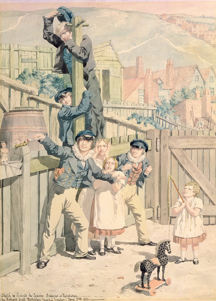 رسم تخطيطي لتوضيح العواطف: التشويق أو التوقعات ، 1855 (مرحاض ، قلم وحبر فوق جرافيت على ورق) بواسطة ريتشارد داد