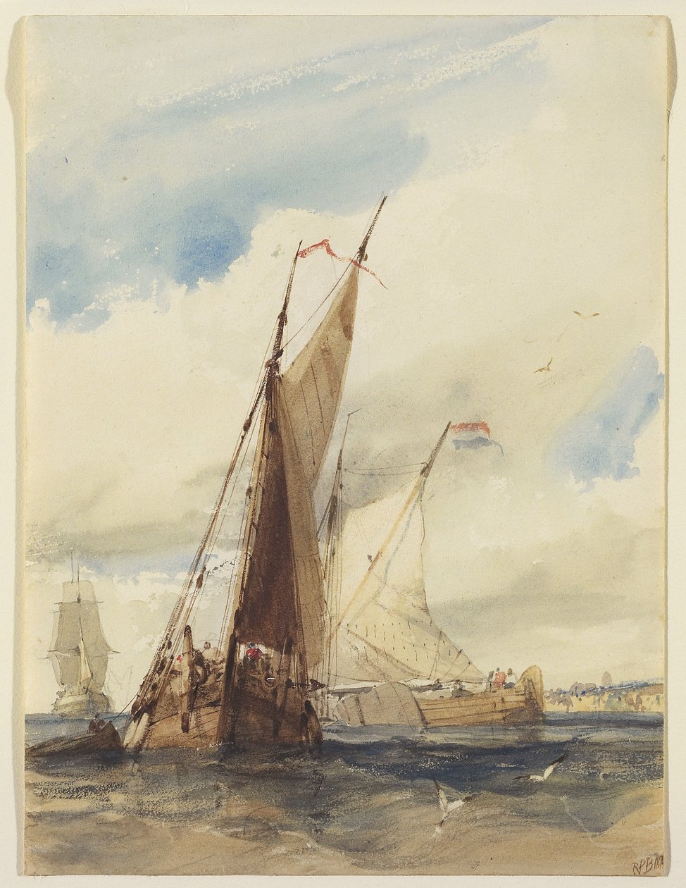 سفن صيد هولندية بالقرب من الساحل الفرنسي ، 1825 (مرحاض فوق الجرافيت مع كشط على ورق منسوج) بواسطة ريتشارد باركس بونينجتون