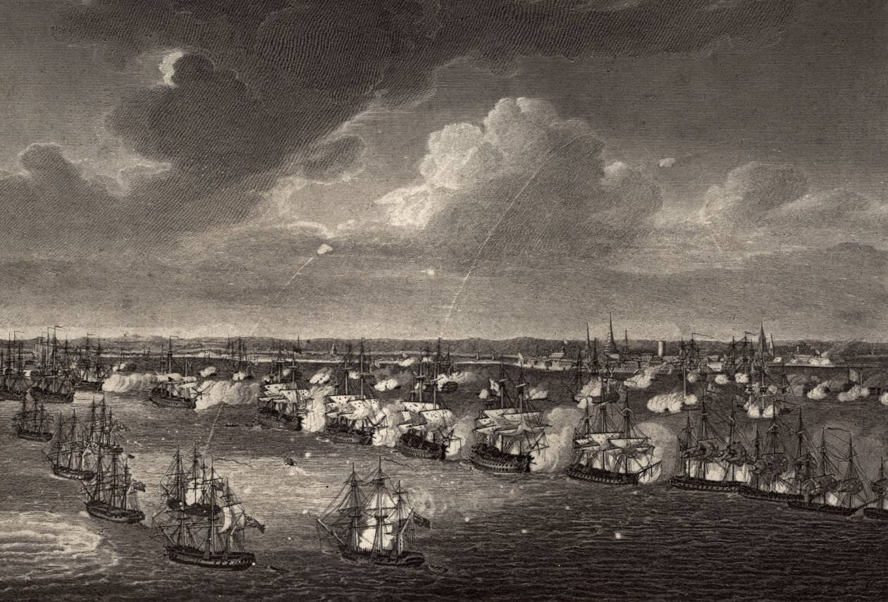 معركة كوبنهاغن عام 1801 ، رسم توضيحي من "حياة نيلسون" بقلم روبرت سوثي (1774-1843) نشر لأول مرة عام 1813 بواسطة ريتشارد ويستال
