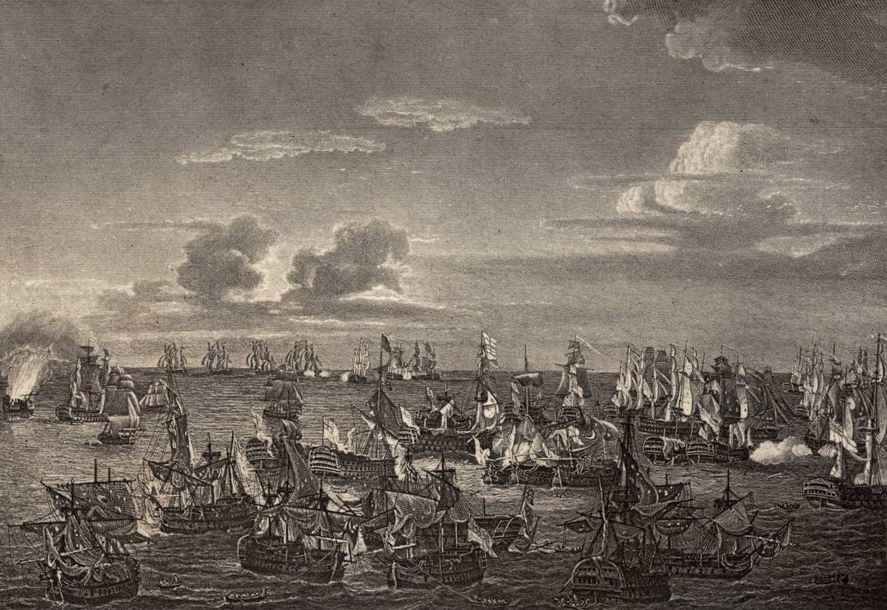 معركة ترافلغار عام 1805 ، رسم توضيحي من "حياة نيلسون" لروبرت سوثي (1774-1843) نشر لأول مرة عام 1813 بواسطة ريتشارد ويستال