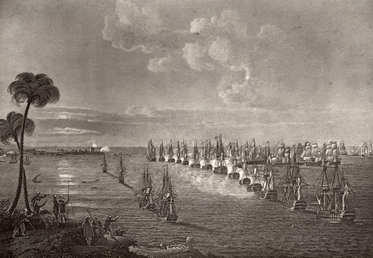 معركة النيل عام 1798 ، رسم توضيحي من "حياة نيلسون" لروبرت سوثي (1774-1843) نشر لأول مرة عام 1813 بواسطة ريتشارد ويستال