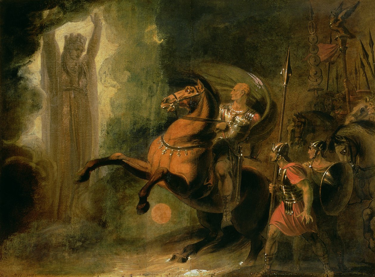 ظهور آلهة روما أمام يوليوس قيصر في بنك روبيكون ، c.1793 (مرحاض ونفط على الورق) بواسطة ريتشارد ويستال