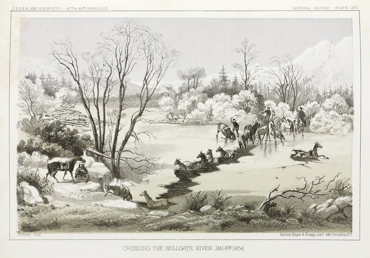 Crossing the Hellgate River, Montana, USA, 6 January 1854 بواسطة ريتشارد (بعد) داد