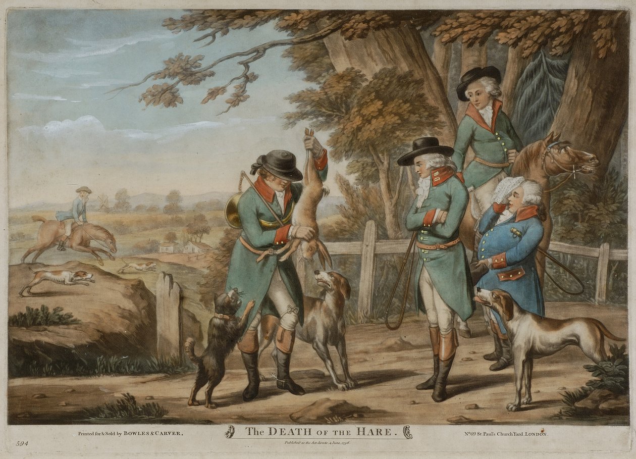 The Death of the Hare, printed for Bowles & Carver, published in 1796 (mezzotint) بواسطة ريتشارد (بعد) دايتون