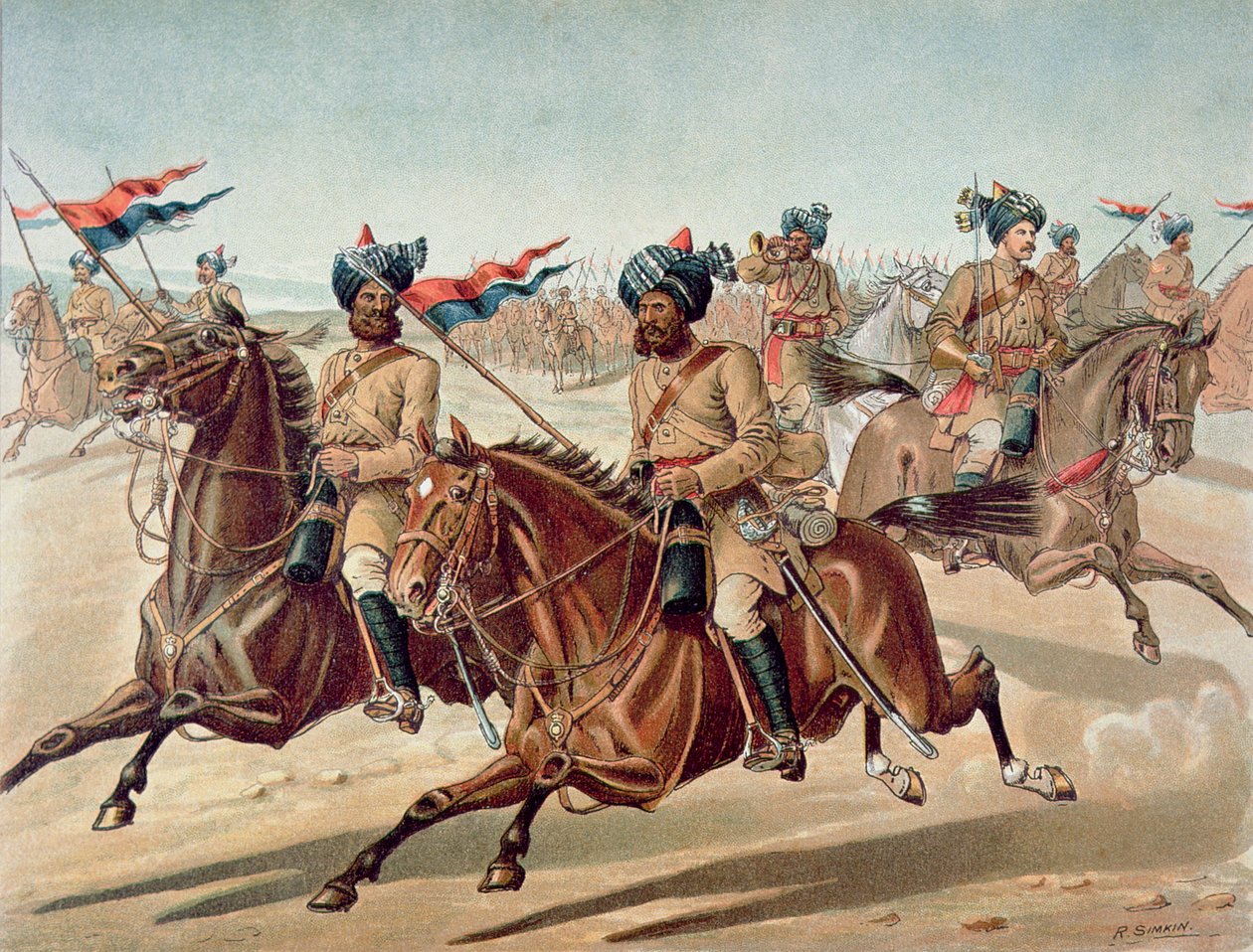 Scouts of the 10th Bengal Lancers (field Service Kit), the Anglo-Indian Army of the 1880s (colour litho) بواسطة ريتشارد (بعد) سيمكين