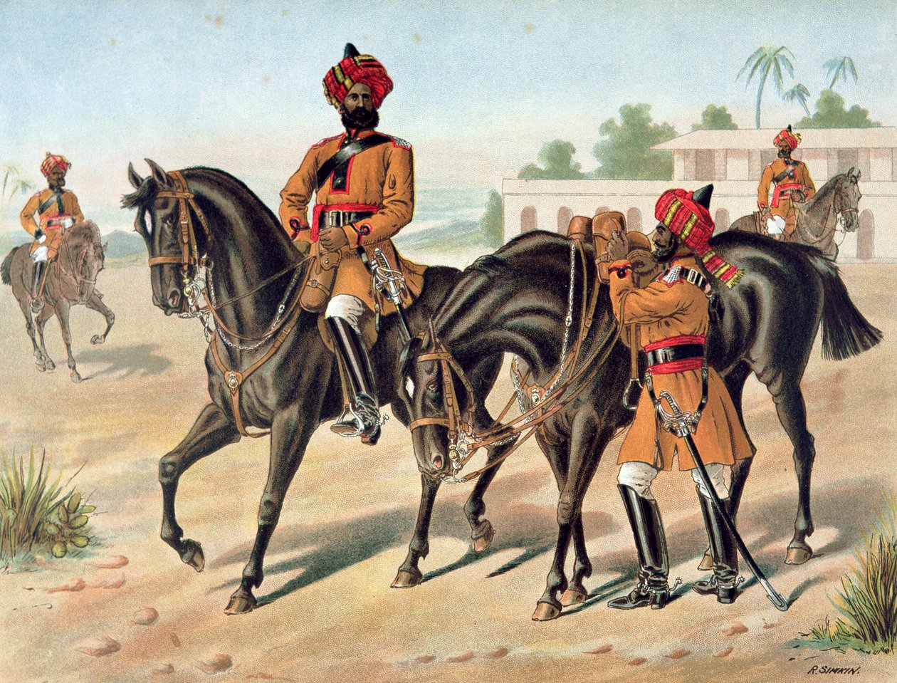 The 1st Bengal Cavalry, Review Order, Anglo-Indian Army of the 1880s (colour litho) بواسطة ريتشارد (بعد) سيمكين
