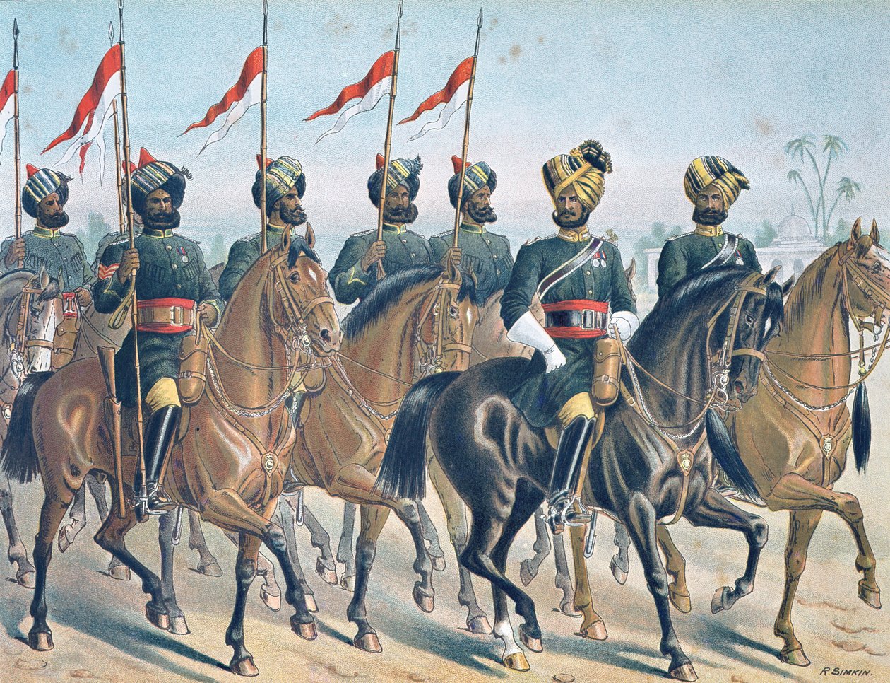The 2ND Bombay Lancers, review order, Anglo-Indian Army of the 1880s (colour litho) بواسطة ريتشارد (بعد) سيمكين