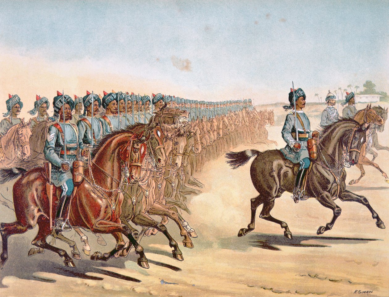 The 3rd Madras Light Cavalry, review order, Anglo-Indian Army of the 1880s (colour litho) بواسطة ريتشارد (بعد) سيمكين