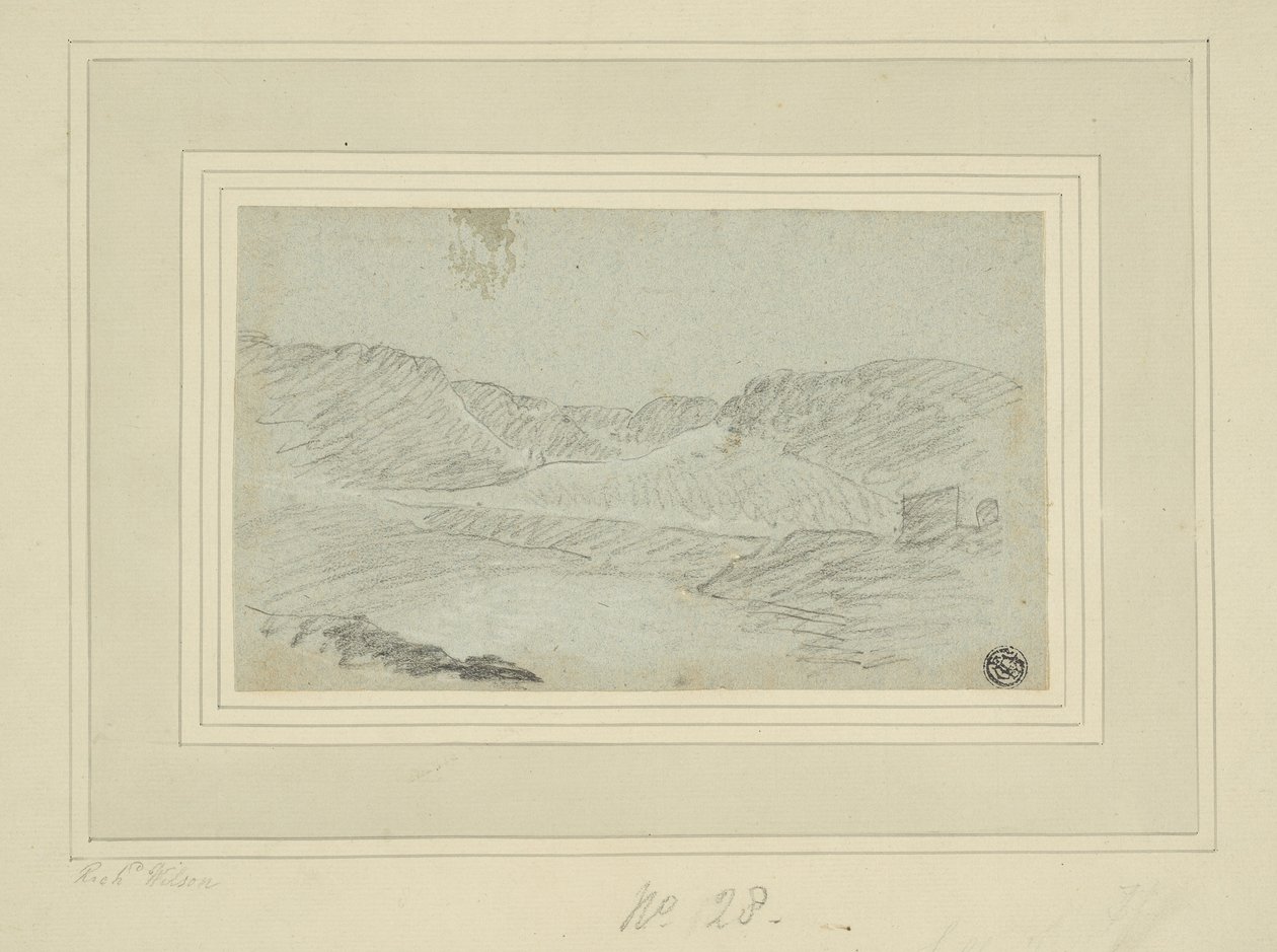 منظر التلال (فحم على ورق مضغوط أزرق ، موضوع على ورق مضغوط كريمي (طبقتان)) بواسطة ريتشارد (Attr.to) ويلسون