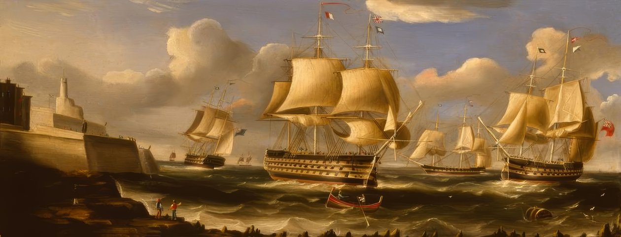 HMSQueen in Valetta - رسم بواسطة RBSpencer ، 1848 بواسطة ريتشارد ب. سبنسر