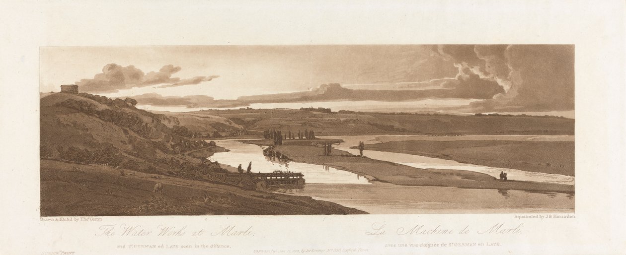 أعمال المياه في مارلي وسان جيرمان أونلاي شوهدت في المسافة 1803 ؛ اللوحة 15 من Views in Paris ، تتبع حجم إيمانويل للوحة B1981.25.2624 بواسطة ريتشارد بانكس هاردين