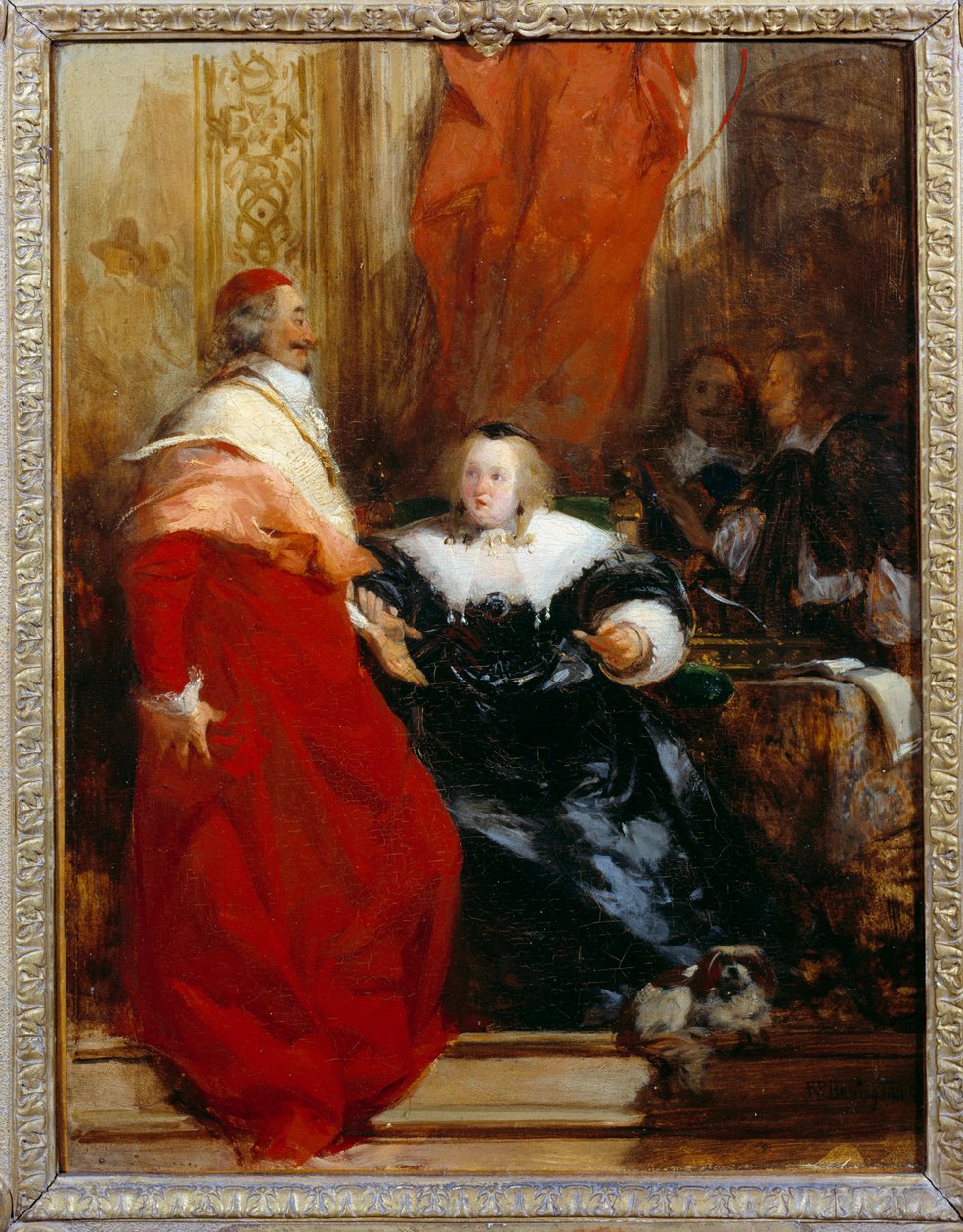 ملكة فرنسا آن ملكة النمسا (1601-1666) والكاردينال جول مازارين (جوليو رايموندو مازارينو أو مازارينو) (1602-1661) لوحة لريتشارد بونينجتون (1801-1828) 1824 صن. 0،35 × 0،27 م بواسطة ريتشارد بونينجتون