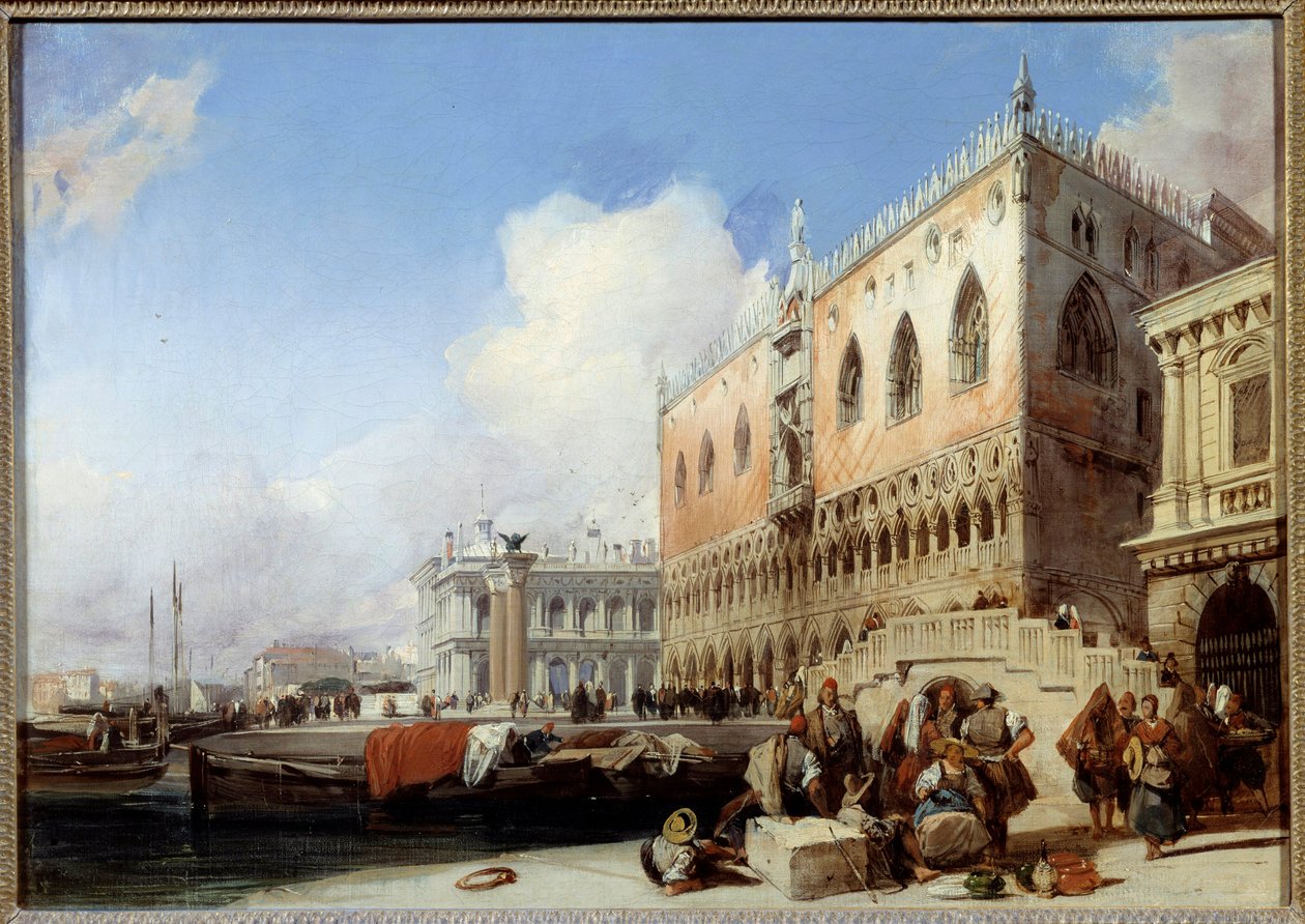 منظر لمدينة البندقية و Quai des Schiavoni وقصر Doges لوحة لريتشارد بونينجتون (1801-1828) 1827 صن. 0،41 × 0،54 م بواسطة ريتشارد بونينجتون
