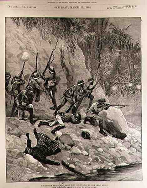 رحلة بورما: قتال مع Dacoits ، 12 يناير ، بالقرب من Shoay Green ، من The Illustrated London News ، 13 March 1886 بواسطة ريتشارد كاتون الثاني وودفيل