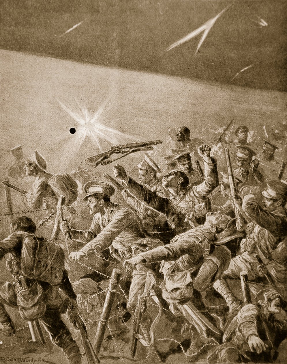 المشاة البريطانية تشق طريقها عبر التشابك الأسلاك الألمانية ، 1914-1919 بواسطة ريتشارد كاتون وودفيل