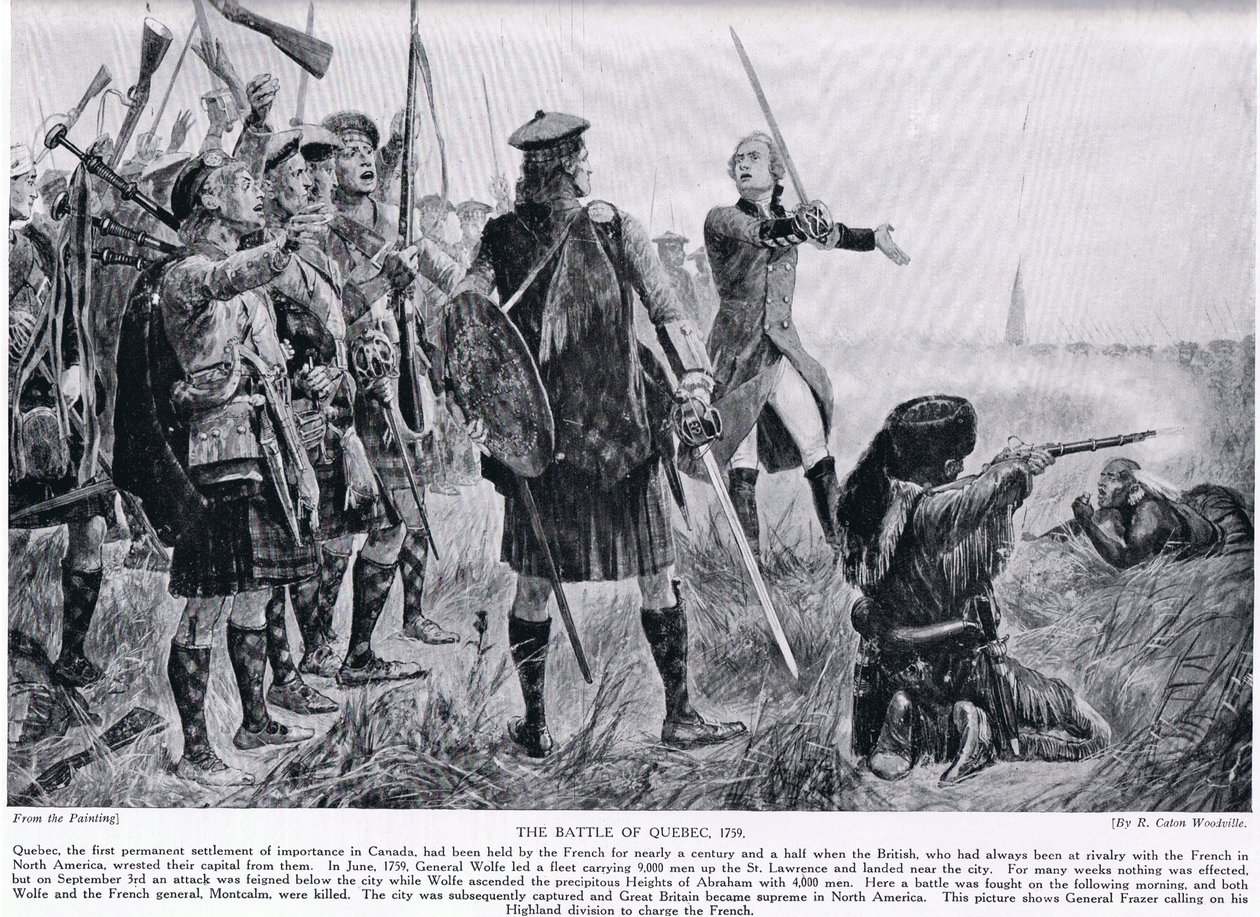 معركة كيبيك ، 1759 ، رسم توضيحي من "قصة هتشنسون عن الأمة البريطانية" ، ج .1923 بواسطة ريتشارد كاتون وودفيل