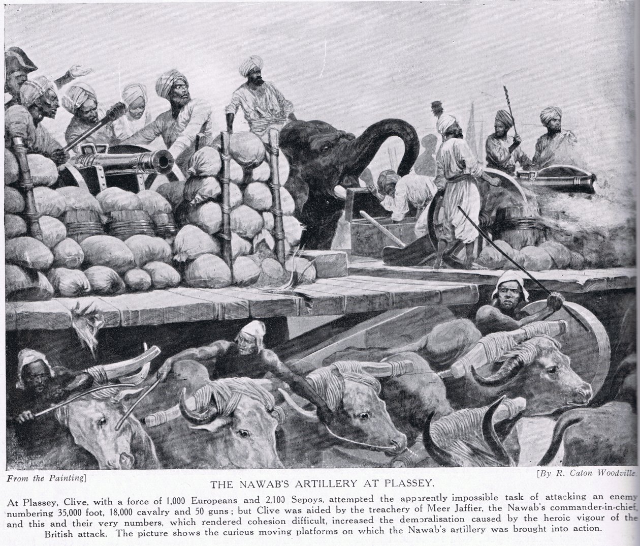 مدفعية نواب في بلاسي ، رسم توضيحي من "قصة هتشنسون للأمة البريطانية" ، ج .1923 بواسطة ريتشارد كاتون وودفيل