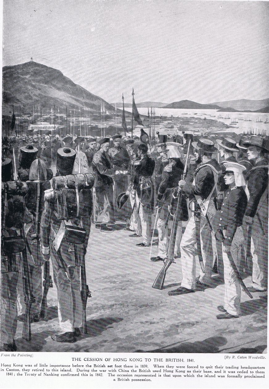 تنازل هونغ كونغ عن البريطانيين ، 1841 ، توضيح من "قصة هتشنسون للأمة البريطانية" ، c.1923 بواسطة ريتشارد كاتون وودفيل