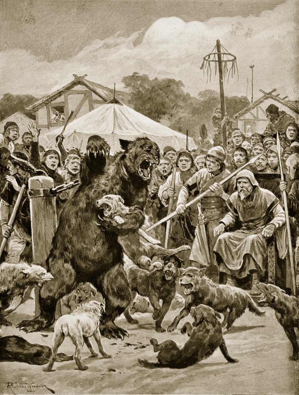 Bear Baiting in Saxon Times ، رسم توضيحي من "قصة هتشنسون عن الأمة البريطانية" ، ص 1920 بواسطة ريتشارد كاتون وودفيل جونيور