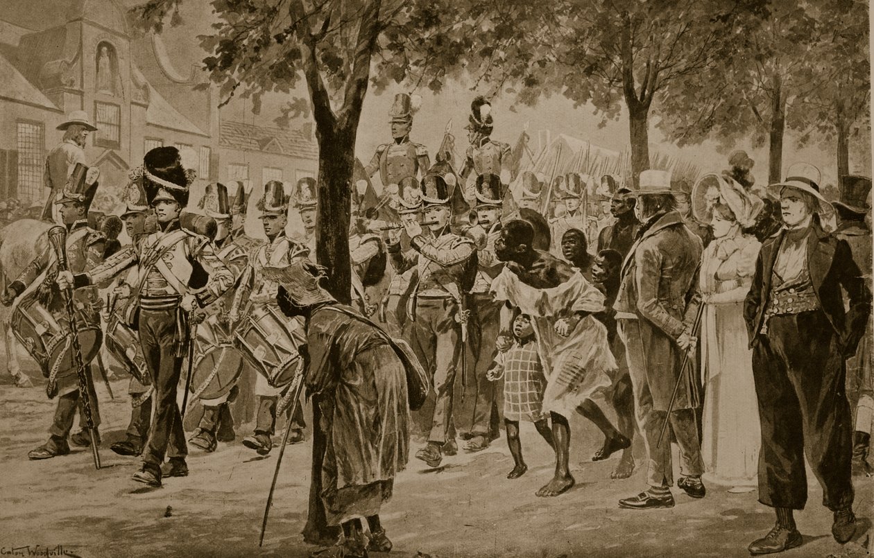 القوات البريطانية تسير إلى كيب تاون ، 1814 ، رسم توضيحي من "قصة هتشنسون للأمة البريطانية" ، ج .1923 بواسطة ريتشارد كاتون وودفيل جونيور