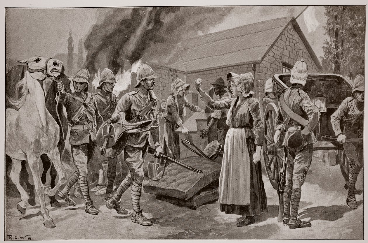 حرق مزرعة برغر غادر ، بعد رسم تخطيطي من قبل ميلتون بريور (1845-1910) بواسطة ريتشارد كاتون وودفيل جونيور
