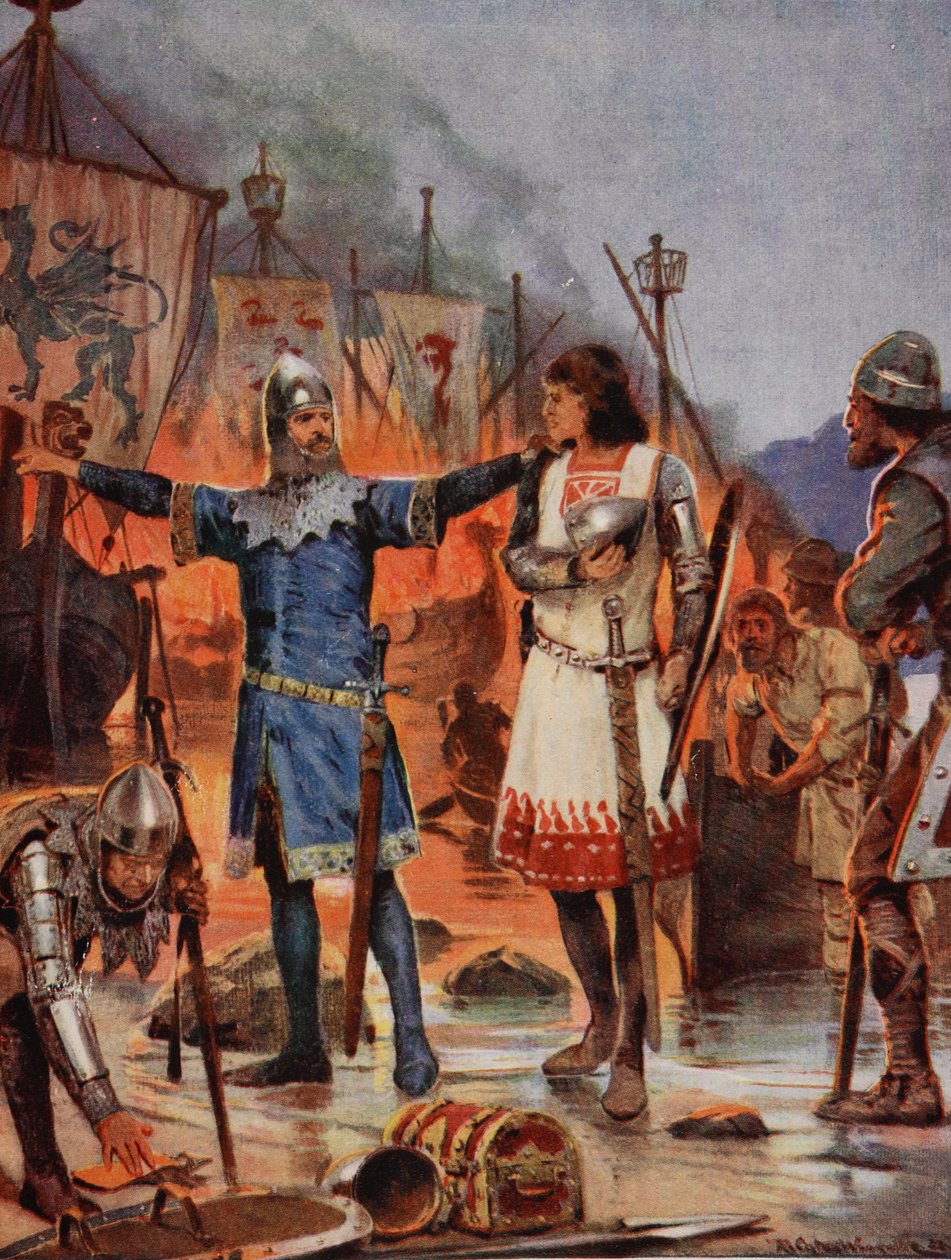 FitzStephen يحرق قواربه ، 1169 ، توضيح من `` قصة هتشنسون للأمة البريطانية &39;&39; ، 1923 بواسطة ريتشارد كاتون وودفيل جونيور