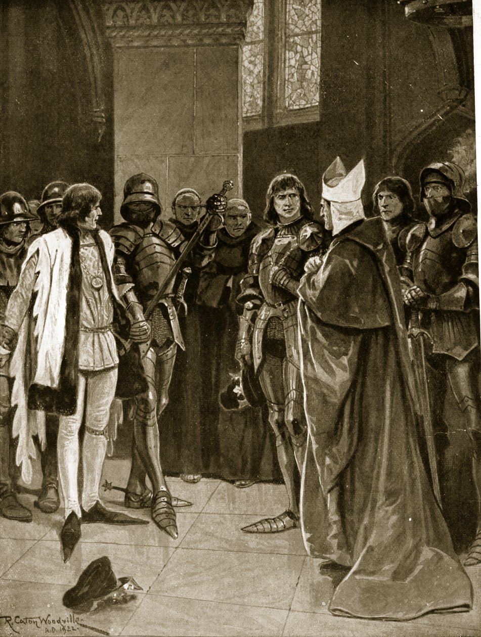 تم تسليم هنري السادس إلى إدوارد الرابع في سانت بولز ، 1401 ، توضيح من "قصة هتشنسون عن الأمة البريطانية" ، ج .1923 بواسطة ريتشارد كاتون وودفيل جونيور
