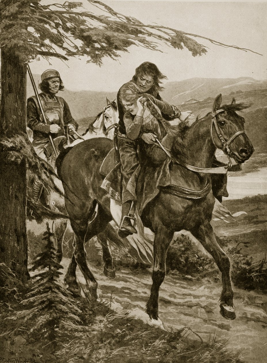 الملك ديرموت يحمل ديفورجيل ، رسم توضيحي من "قصة هتشنسون للأمة البريطانية" ، حوالي 1920 بواسطة ريتشارد كاتون وودفيل جونيور