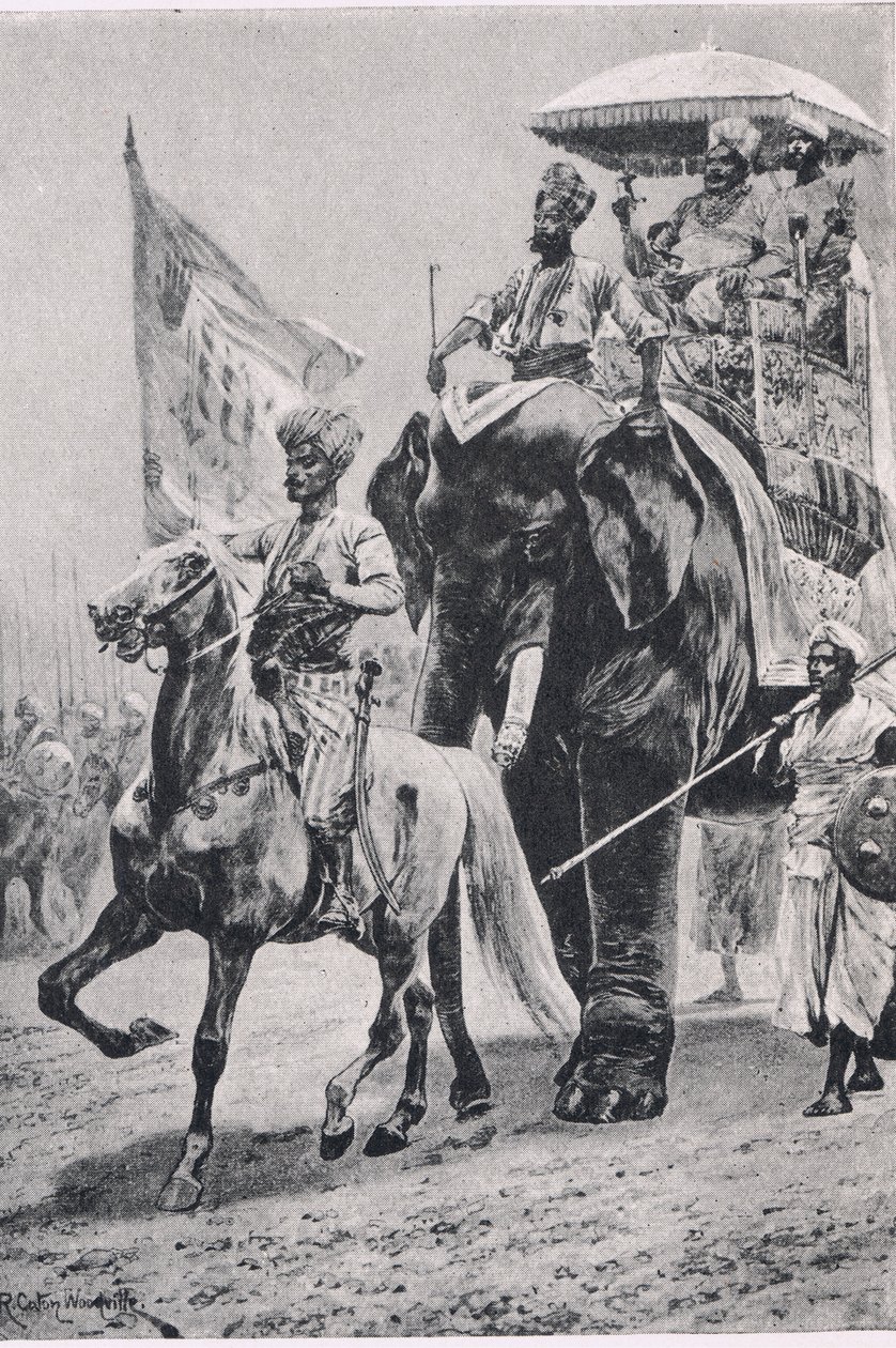 Suraj-ud-Daula في بليسي ، 23 يونيو 1757 ، رسم توضيحي من المعارك البريطانية في البر والبحر ، 1915 بواسطة ريتشارد كاتون وودفيل جونيور