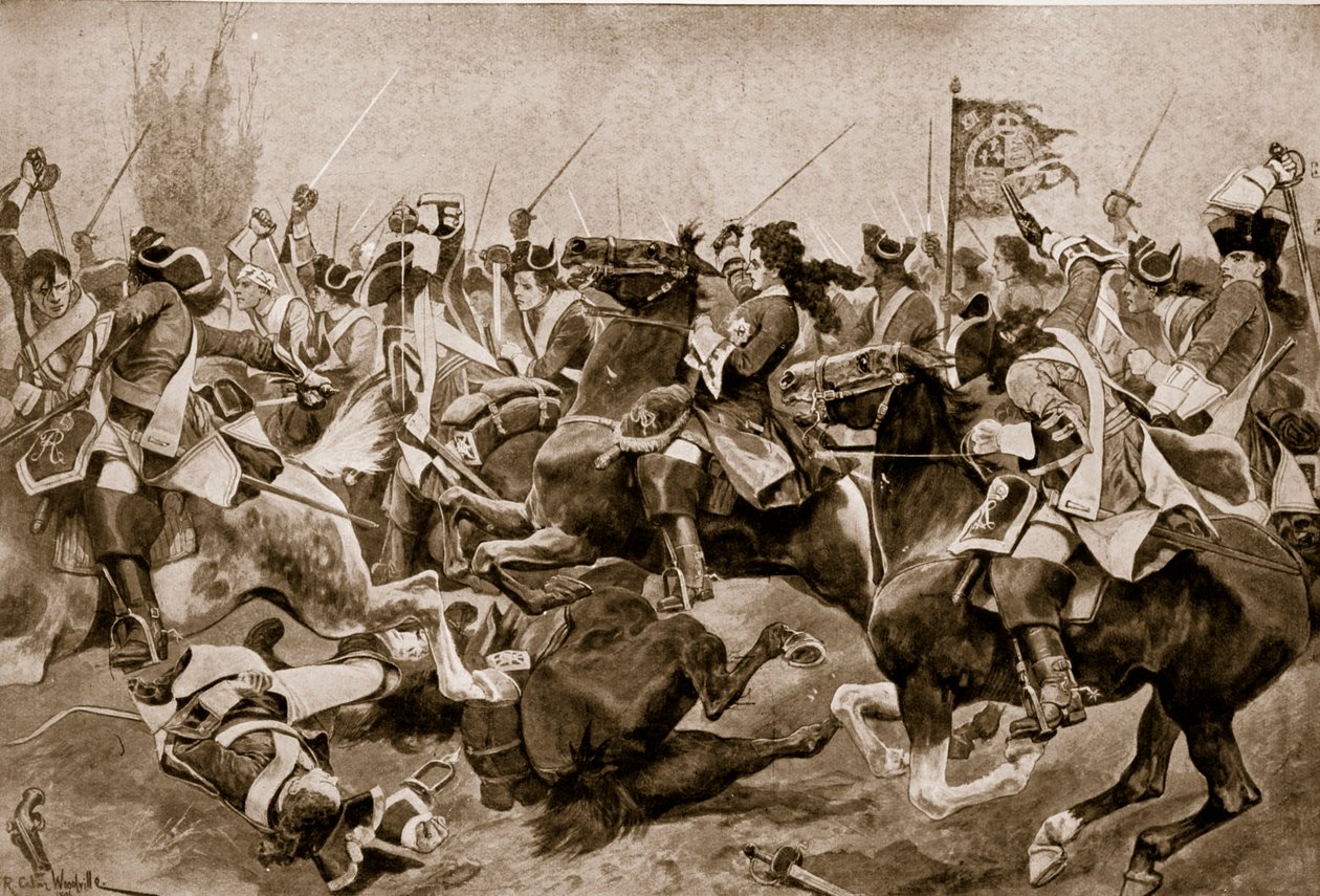 معركة مالبلوكيت ، 1709 ، رسم توضيحي من "قصة هتشنسون عن الأمة البريطانية" ، ج .1923 بواسطة ريتشارد كاتون وودفيل جونيور