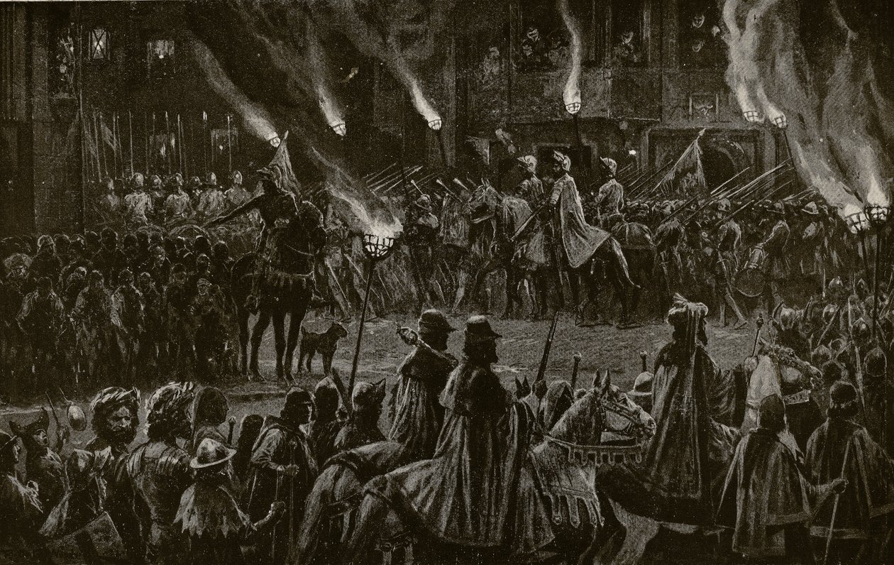 The Marching Watch ، رسم توضيحي من "قصة هتشنسون عن الأمة البريطانية" ، ج .1923 بواسطة ريتشارد كاتون وودفيل جونيور