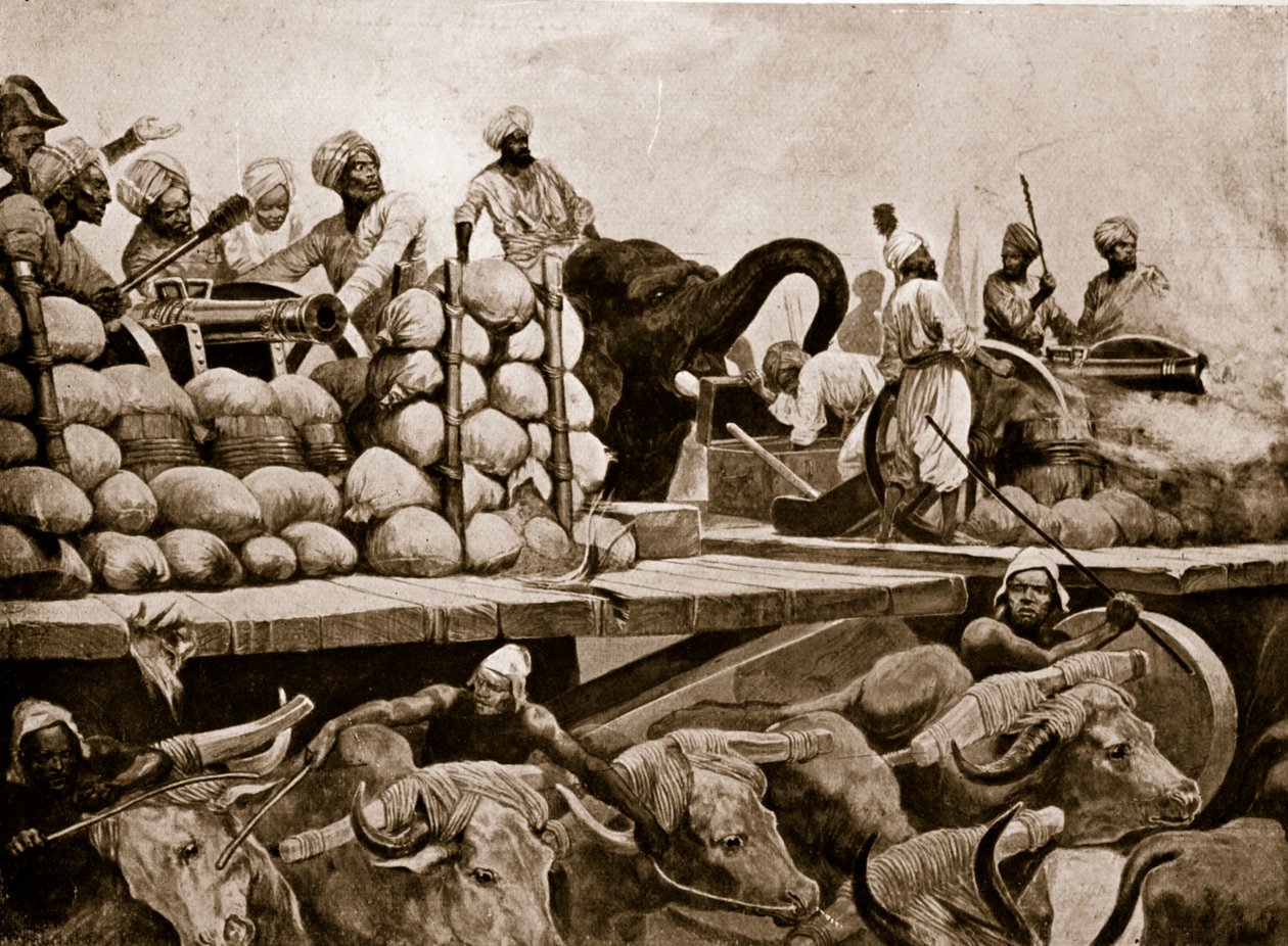 مدفعية نواب في بلاسي ، رسم توضيحي من "قصة هتشنسون للأمة البريطانية" ، ج .1923 بواسطة ريتشارد كاتون وودفيل جونيور