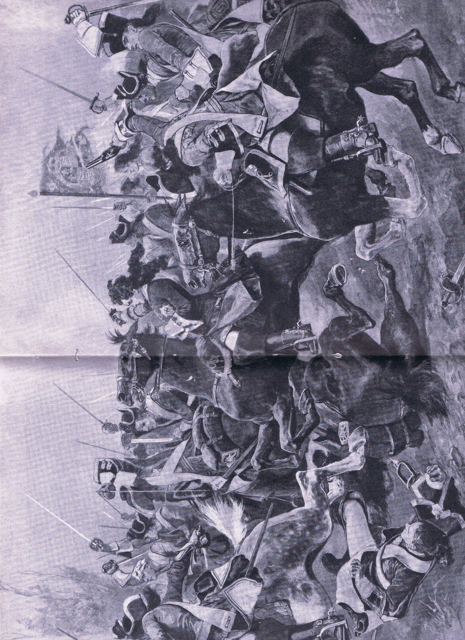 صراع الفرسان في معركة راميل ، 3 مايو 1706 ، رسم توضيحي من المعارك البريطانية في البر والبحر ، 1915 بواسطة ريتشارد كاتون وودفيل جونيور