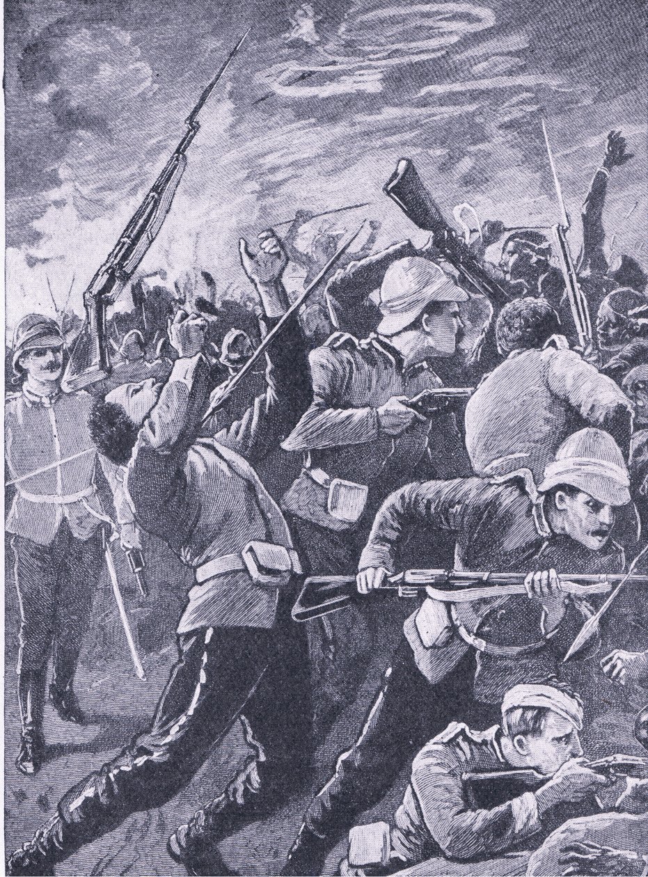 الدفاع عن Rorkes Drift ، توضيح من المعارك البريطانية في البر والبحر ، 1915 بواسطة ريتشارد كاتون وودفيل جونيور