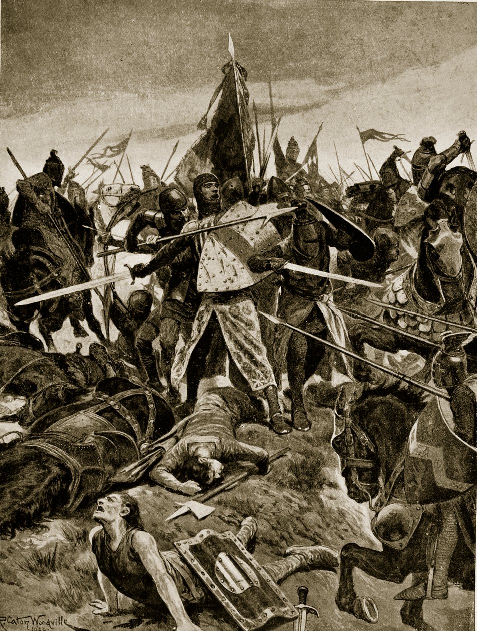 الموقف الأخير من De Montfort في Evesham ، توضيح من "قصة هتشنسون عن الأمة البريطانية" ، c.1920 بواسطة ريتشارد كاتون وودفيل جونيور
