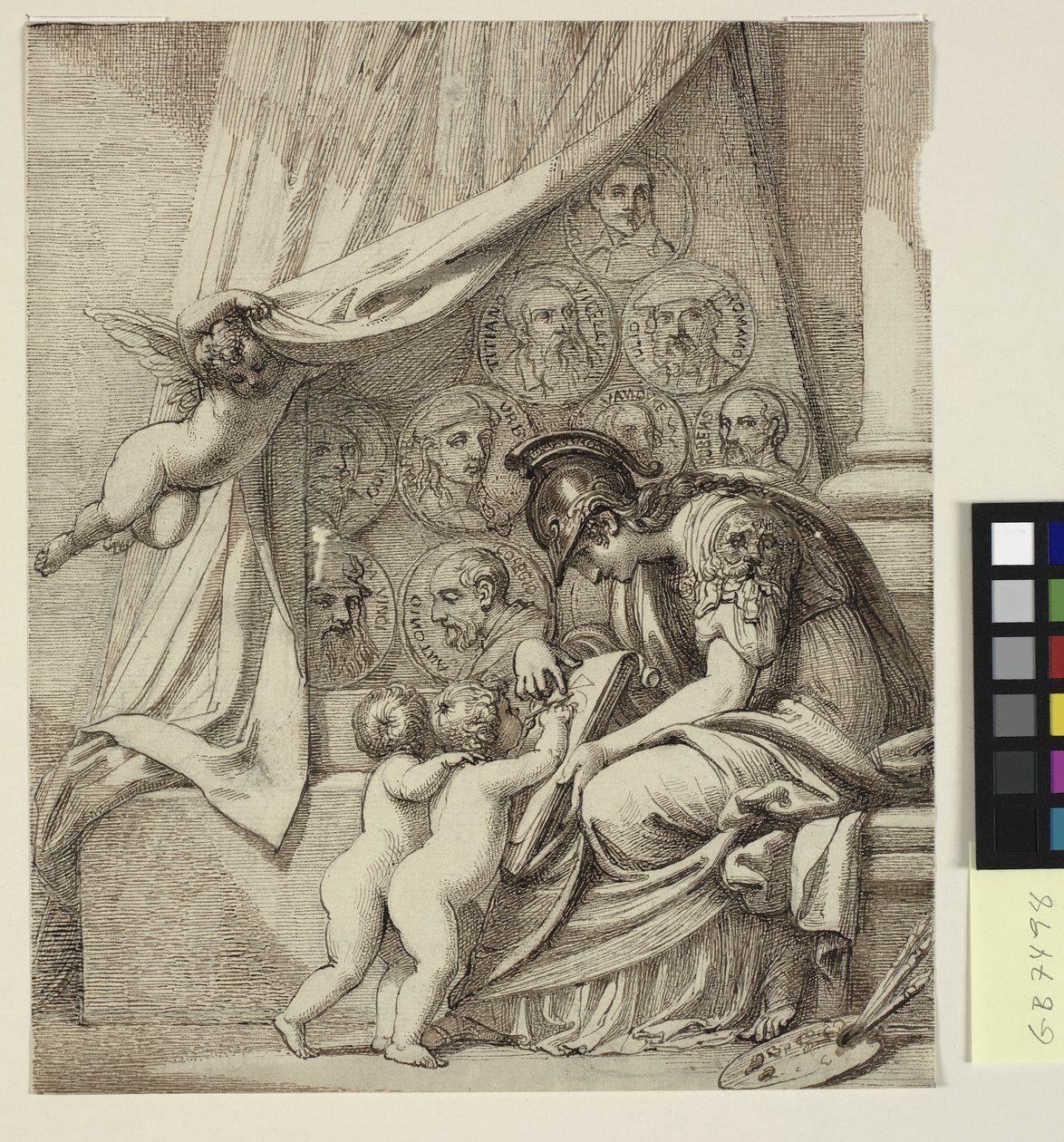 عبقرية الرسم. مينيرفا يوجه تعليمات لبوتي في فن الرسم. تصميم لنقش بيير كوندي ، نصب تذكاري لروبرت أوديني إسق. بواسطة ريتشارد كوسواي