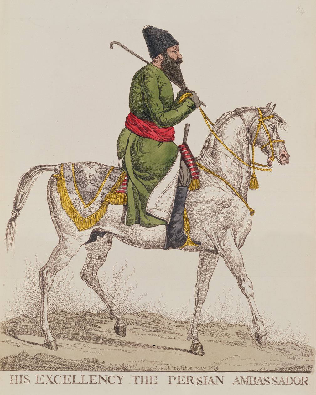 سعادة السفير الفارسي ميرزا أبو الحسن خان خلال زيارته الثانية للسفارة إلى لندن ، 1819 (طباعة) بواسطة ريتشارد دايتون