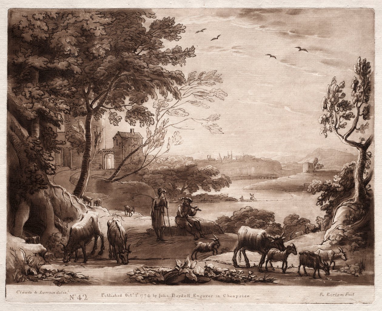 Liber Veritatis: No. 42، A River Landscape with a Shepherd and Shepherdess ...، 1774. بواسطة ريتشارد إيرلوم