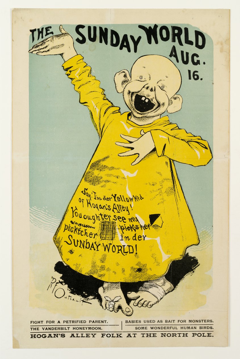 The Sunday World 16 أغسطس: قل ، Im der Yellow Kid of Hogans Alley ... ، c.1895-98 litho بواسطة ريتشارد فيلتون Outcault
