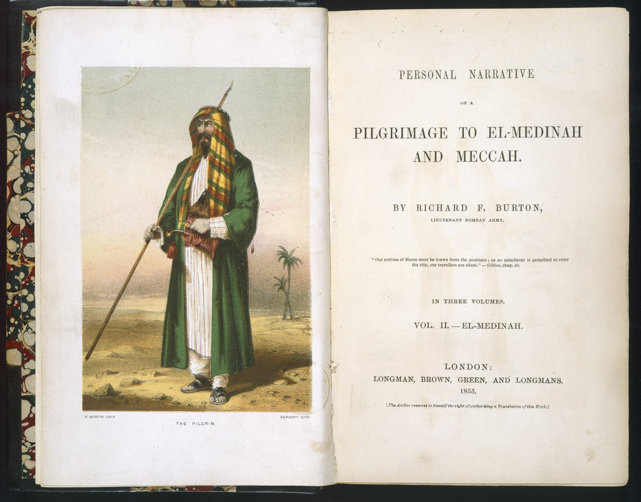 صورة وجه لريتشارد ف. بورتون ، "حساب حجتي إلى المدينة المنورة ومكة المكرمة ،" المجلد الثاني ، 1855 بواسطة ريتشارد فرانسيس بيرتون