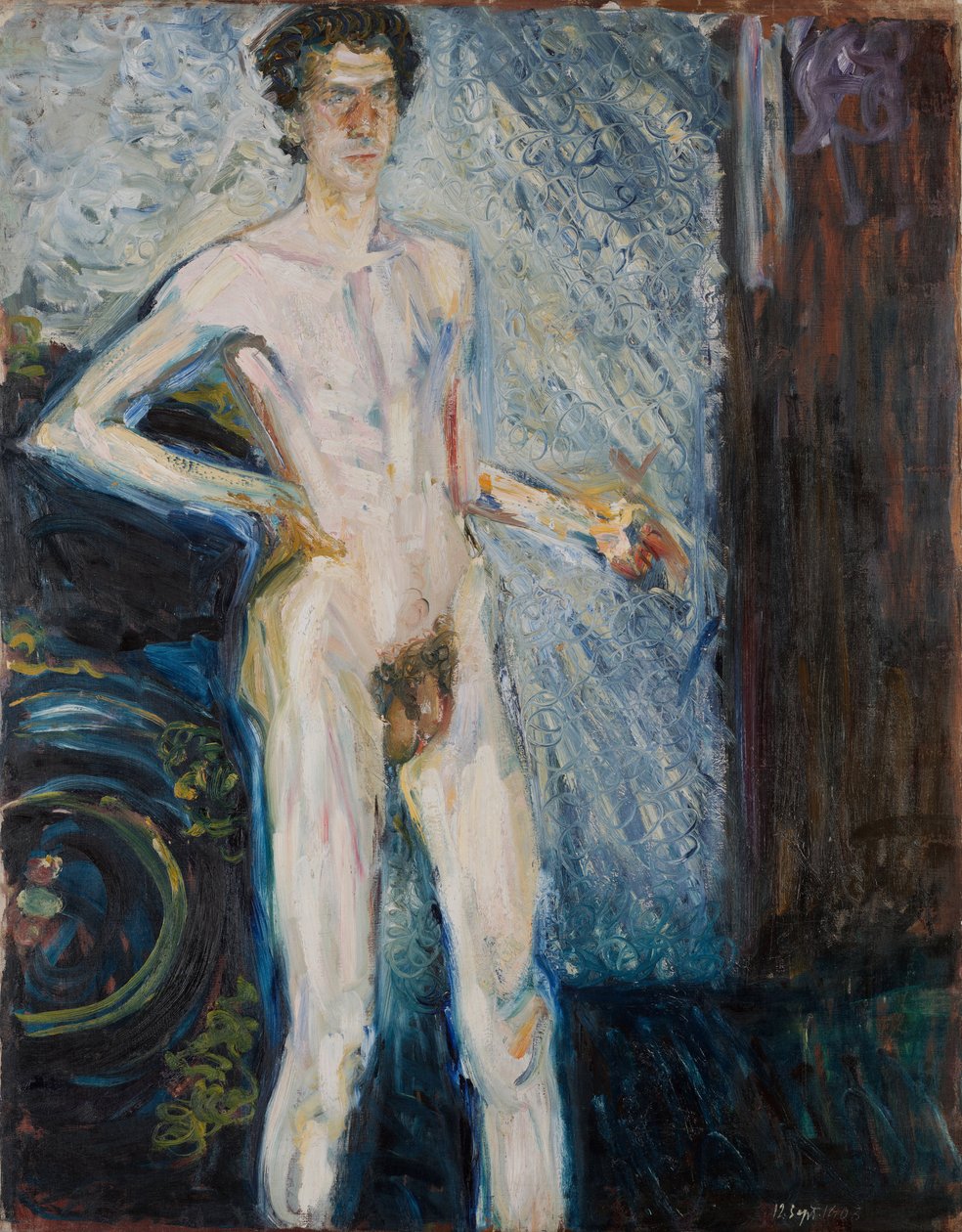 صورة شخصية عارية مع لوحة - جيرستل ، ريتشارد (1883-1908) - 1908 - زيت على قماش - 139.3 × 100 - متحف ليوبولد ، فيينا بواسطة ريتشارد جيرستل