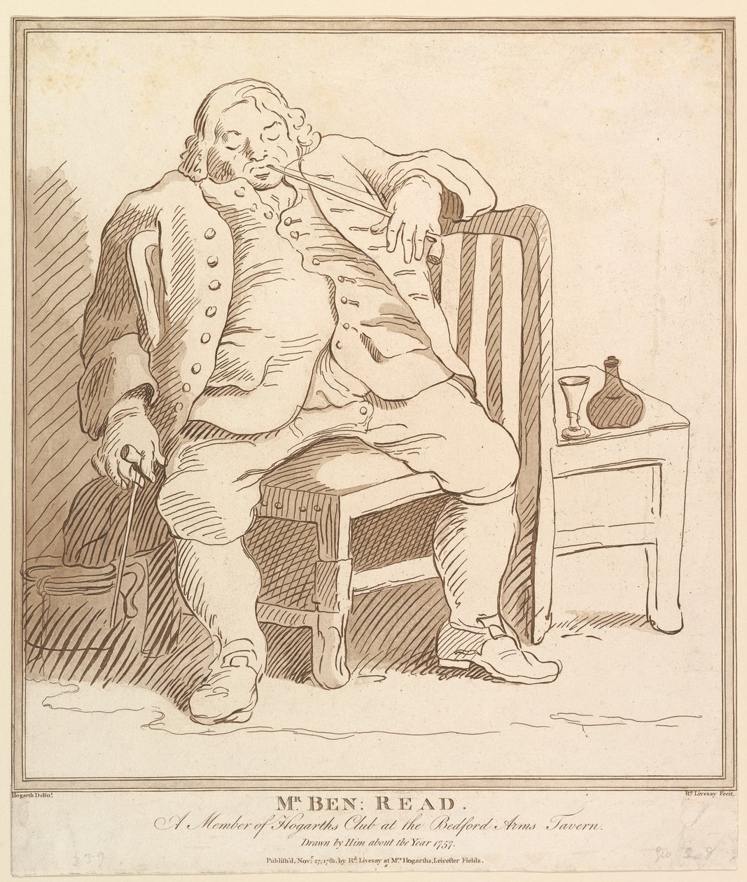 مستر بن: اقرأ ، عضو نادي هوغارثز في بيدفورد آرمز تافيرن ، بورن ب ... ، 27 نوفمبر ، 1781. بواسطة ريتشارد ليفساي