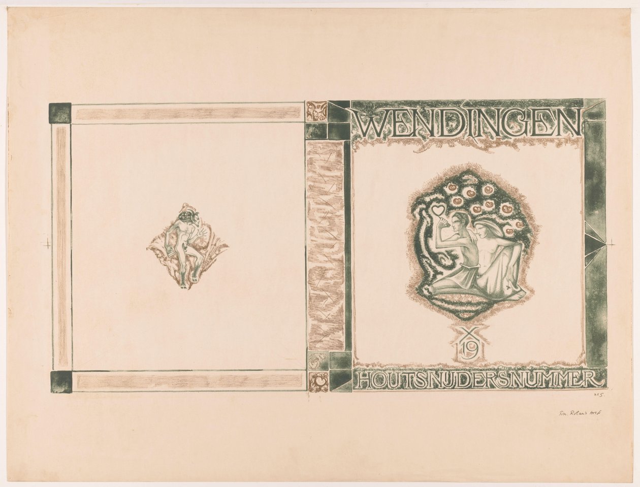 تصميم الغلاف لـ: Wendingen، Wood carvers number، 1919 بواسطة ريتشارد نيكولاوس رولاند هولست (توقيع الفنان)