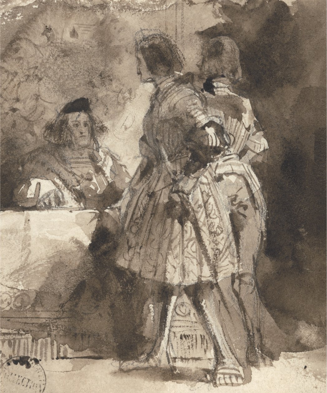 Goetz von Berlichingen قبل القاضي الإمبراطوري ، حوالي عام 1826 (غسيل بني وحبر فوق الجرافيت على الورق) بواسطة ريتشارد باركس بونينجتون
