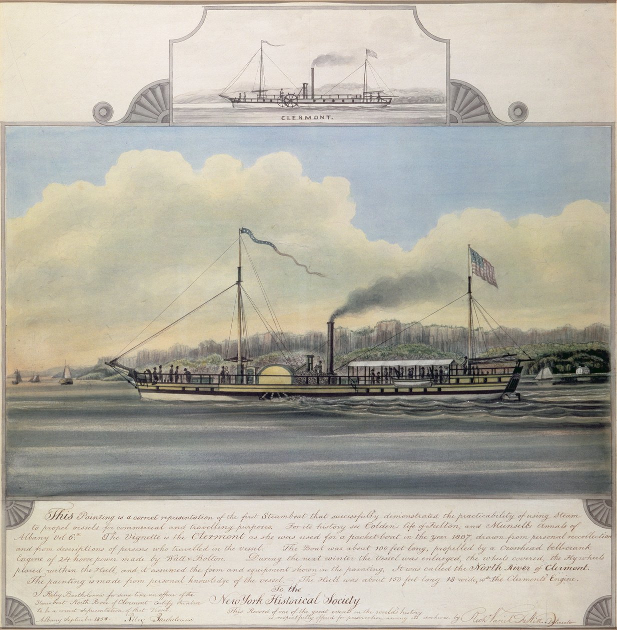 نهر هدسون البخاري "كليرمونت" ، 1858 (مرحاض على ورق مثبت على قماش) بواسطة ريتشارد فاريك دي ويت
