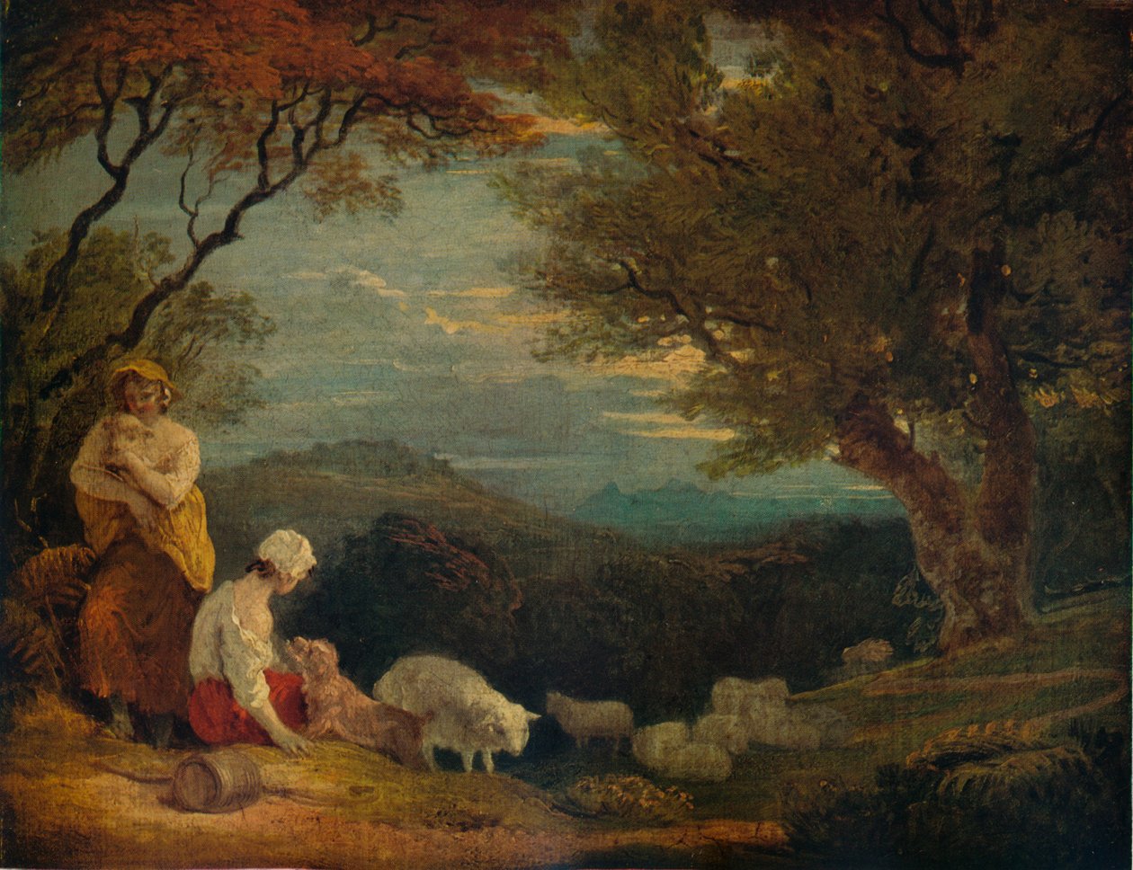 المناظر الطبيعية مع النساء والأغنام والكلب ، c1811 ، 1938 بواسطة ريتشارد ويستال